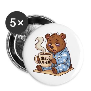 Needs Caffeine Mueder Bär Kaffee - Buttons groß 56 mm (5er Pack) - Weiß - Vorne