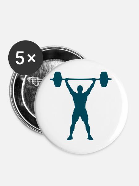 Kraftvoller Gewichtheber Silhouette - Buttons groß 56 mm (5er Pack) - Weiß