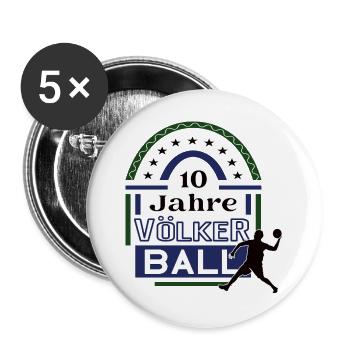 Völkerball Jubiläum 10 Jahre Trainer Spieler Jubi - Buttons groß 56 mm (5er Pack) - Weiß - Vorne