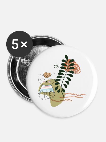 Katzenfreund - Buttons groß 56 mm (5er Pack) - Weiß