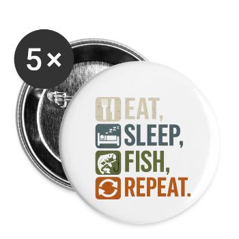 Mange, dors, poisson, pêcheur répète Dit la conception de la pêche - Lot de 5 grands badges (56 mm) - blanc - Devant