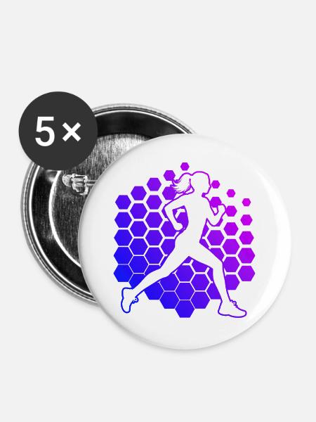 Geschenkidee für eine Running mit Running - Buttons groß 56 mm (5er Pack) - Weiß