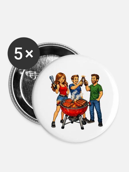 Grillen mit Freunden - Buttons groß 56 mm (5er Pack) - Weiß