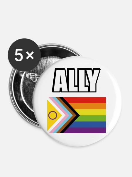 Inklusive Pride-Flagge schwuler Verbündeter - Buttons groß 56 mm (5er Pack) - Weiß