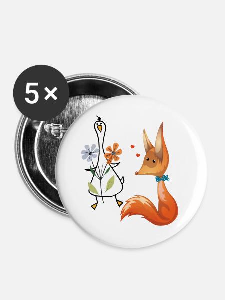 Fuchs und Gans - Buttons groß 56 mm (5er Pack) - Weiß