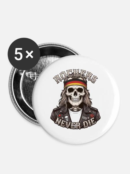 Deutsche Rocker Sterben Nie - Buttons groß 56 mm (5er Pack) - Weiß