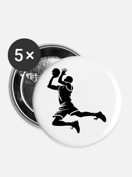 Basketball Silhouette - Buttons groß 56 mm (5er Pack) - Weiß