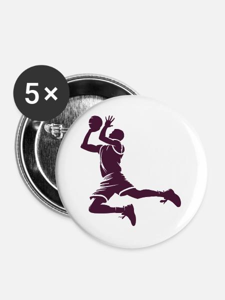 Dunk-Silhouette im Basketball - Buttons groß 56 mm (5er Pack) - Weiß
