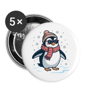 Pingouin mignon - Cadeau pour l’amoureux des manchots - Lot de 5 grands badges (56 mm) - blanc - Devant