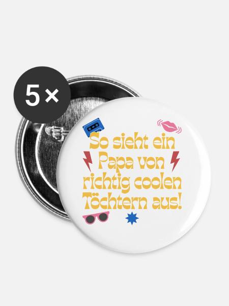 Papa von Töchtern Retro - Buttons groß 56 mm (5er Pack) - Weiß