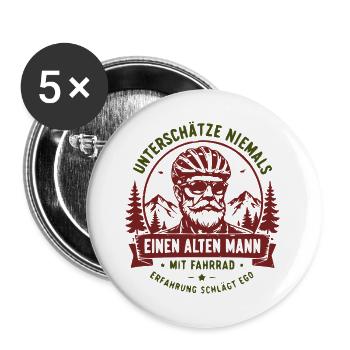 Unterschätze niemals alten Mann mit Fahrrad - Buttons groß 56 mm (5er Pack) - Weiß - Vorne