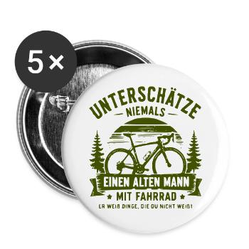 Unterschätze niemals alten Mann mit Fahrrad - Buttons groß 56 mm (5er Pack) - Weiß - Vorne
