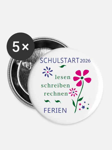Schulstart 2026 - Buttons groß 56 mm (5er Pack) - Weiß