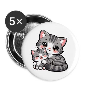 Maman chatte et son doux chaton se blottissent ensemble - Lot de 5 grands badges (56 mm) - blanc - Devant