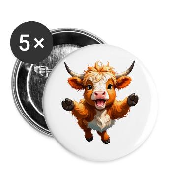 Highland cow in leap – Dynamic animal design - Buttons large 2.2''/56 mm (5-pack) - white - Front