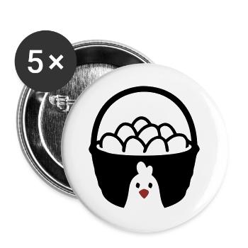 Icône du poulet en panier à œufs - Lot de 5 grands badges (56 mm) - blanc - Devant