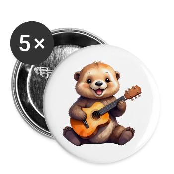 Petite loutre de dessin animé jouant de la guitare – Cool - Lot de 5 grands badges (56 mm) - blanc - Devant