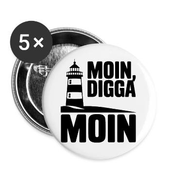  Moin Digga Moin Leuchtturm Norddeutsch Küste - Buttons groß 56 mm (5er Pack) - Weiß - Vorne