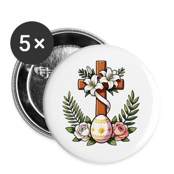 Floral Easter Cross - Buttons large 2.2''/56 mm (5-pack) - white - Front