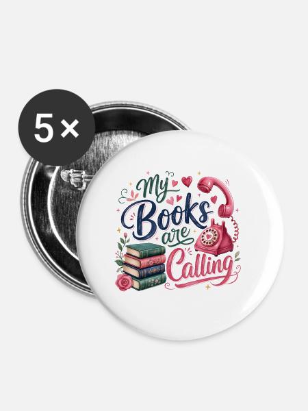 Meine Bücher rufen - Buttons groß 56 mm (5er Pack) - Weiß