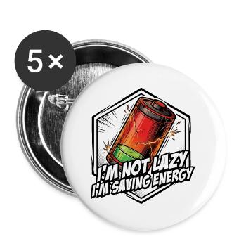 I save energy – comic saying - Buttons large 2.2''/56 mm (5-pack) - white - Front