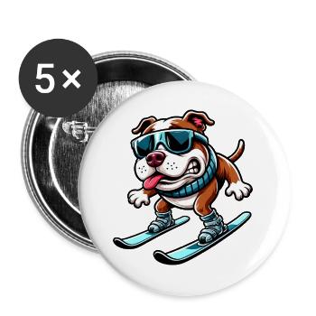 Hund Bulldogge Snowboard Wintersport Anfänger - Buttons groß 56 mm (5er Pack) - Weiß - Vorne