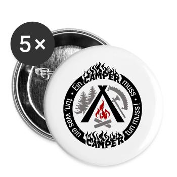 Camper lustiger Spruch 3-farbig individuell konfig - Buttons groß 56 mm (5er Pack) - Weiß - Vorne