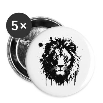 Schwarzer Löwe Spritzkunst - Buttons groß 56 mm (5er Pack) - Weiß - Vorne