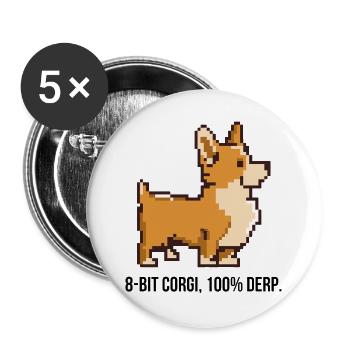 8-Bit Pixel Corgi T-Shirt - Buttons groß 56 mm (5er Pack) - Weiß - Vorne