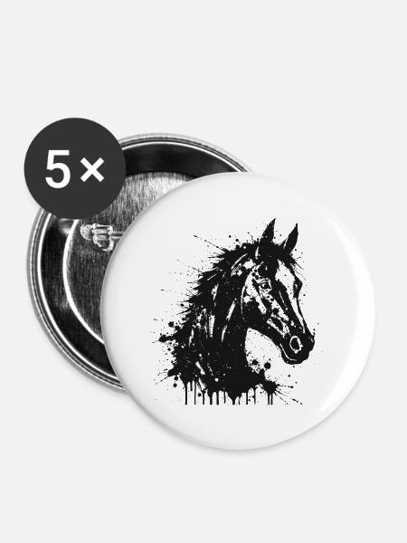 Pferde-Tintenspritzer - Buttons groß 56 mm (5er Pack) - Weiß