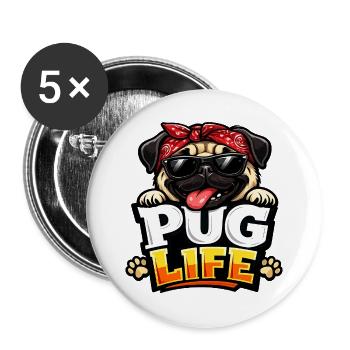 Pug Life Bandana Cool - Buttons groß 56 mm (5er Pack) - Weiß - Vorne