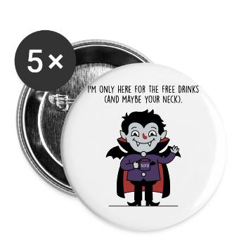 Kostenlose Getränke Vampir – lustiges Halloween-T-Shirt - Buttons groß 56 mm (5er Pack) - Weiß - Vorne