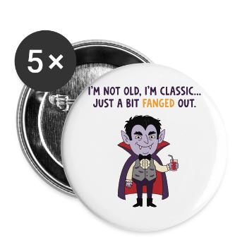 Hier für die Süßigkeiten, Halloween-Kleidung, Mama - Buttons groß 56 mm (5er Pack) - Weiß - Vorne