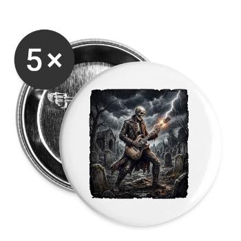 Skelett Metalhead - Buttons groß 56 mm (5er Pack) - Weiß - Vorne