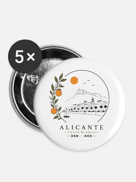 Alicante Küste - Buttons groß 56 mm (5er Pack) - Weiß