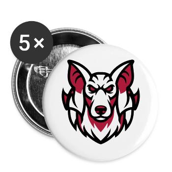 Weisser Wolf Maskottchen - Buttons groß 56 mm (5er Pack) - Weiß - Vorne