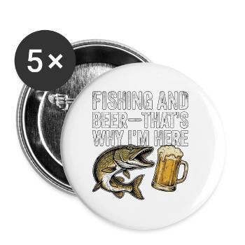 Fishing And Beer - Buttons large 2.2''/56 mm (5-pack) - white - Front