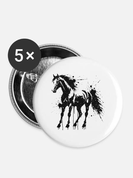 Pferdeschwarzer Farbspritzer - Buttons groß 56 mm (5er Pack) - Weiß