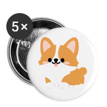 Corgi-Welpe Süßes Cartoon-Tee - Buttons groß 56 mm (5er Pack) - Weiß - Vorne