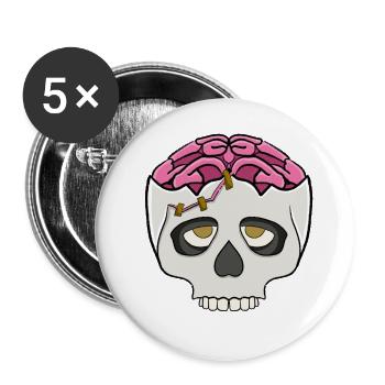Pinkes Gehirn im Schädel  - Buttons groß 56 mm (5er Pack) - Weiß - Vorne