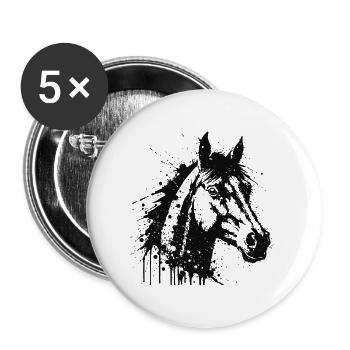 Tête de Cheval Paint Splash Noir - Lot de 5 grands badges (56 mm) - blanc - Devant