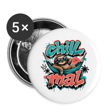 Chill Mal  Cooles Faultier Graffiti Design - Buttons groß 56 mm (5er Pack) - Weiß - Vorne