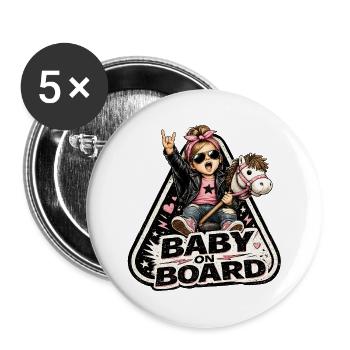 Baby on Board Rocker Stil - Buttons groß 56 mm (5er Pack) - Weiß - Vorne