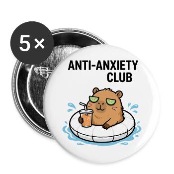 Entspannter Capybara Anti-Stress-Club - Buttons groß 56 mm (5er Pack) - Weiß - Vorne