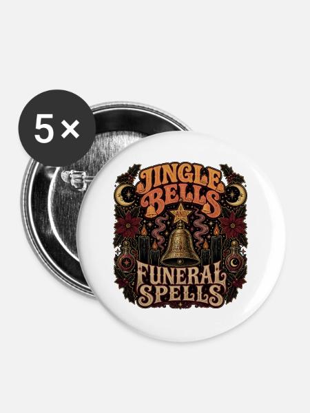 Jingle Bells und Beerdigungszauber - Buttons groß 56 mm (5er Pack) - Weiß