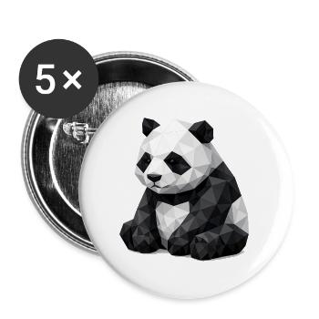 Panda Low-Poly - Buttons groß 56 mm (5er Pack) - Weiß - Vorne