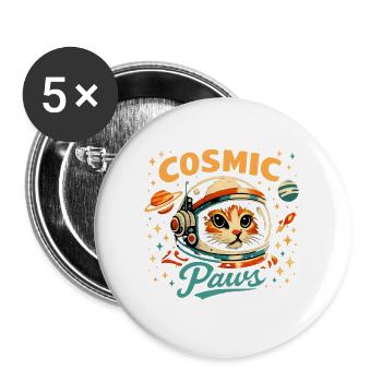 Kosmische Pfoten: Katzenastronaut - Buttons groß 56 mm (5er Pack) - Weiß - Vorne