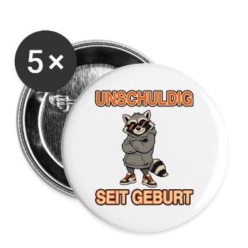 Unschuldig Seit Geburt Waschbär - Buttons groß 56 mm (5er Pack) - Weiß - Vorne