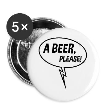 Ein Bier, bitte! (Sprechblase, Trinken, Down B) - Buttons groß 56 mm (5er Pack) - Weiß - Vorne
