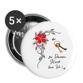 Glück  - Buttons groß 56 mm (5er Pack) - Weiß - Vorne